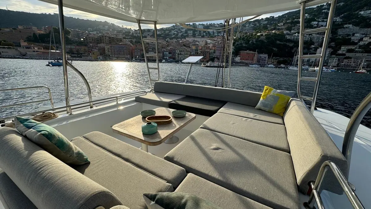 Lagoon 5.1, aft deck — Luxury Yacht Sardinia, Sardinia. Wide, level decks for a full day afloat